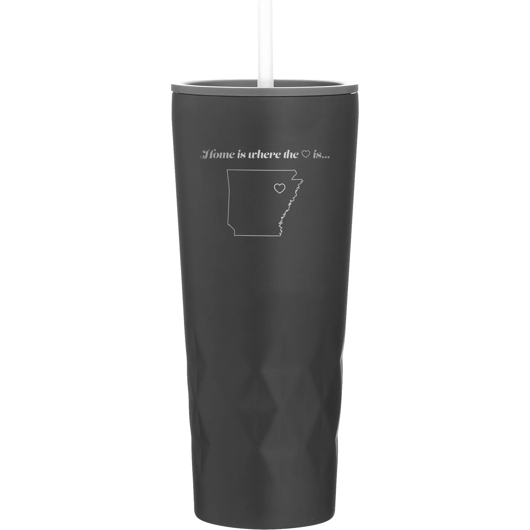Laser etched black 20 oz vacuum insulated tumbler with 'Arkansas Heart' design