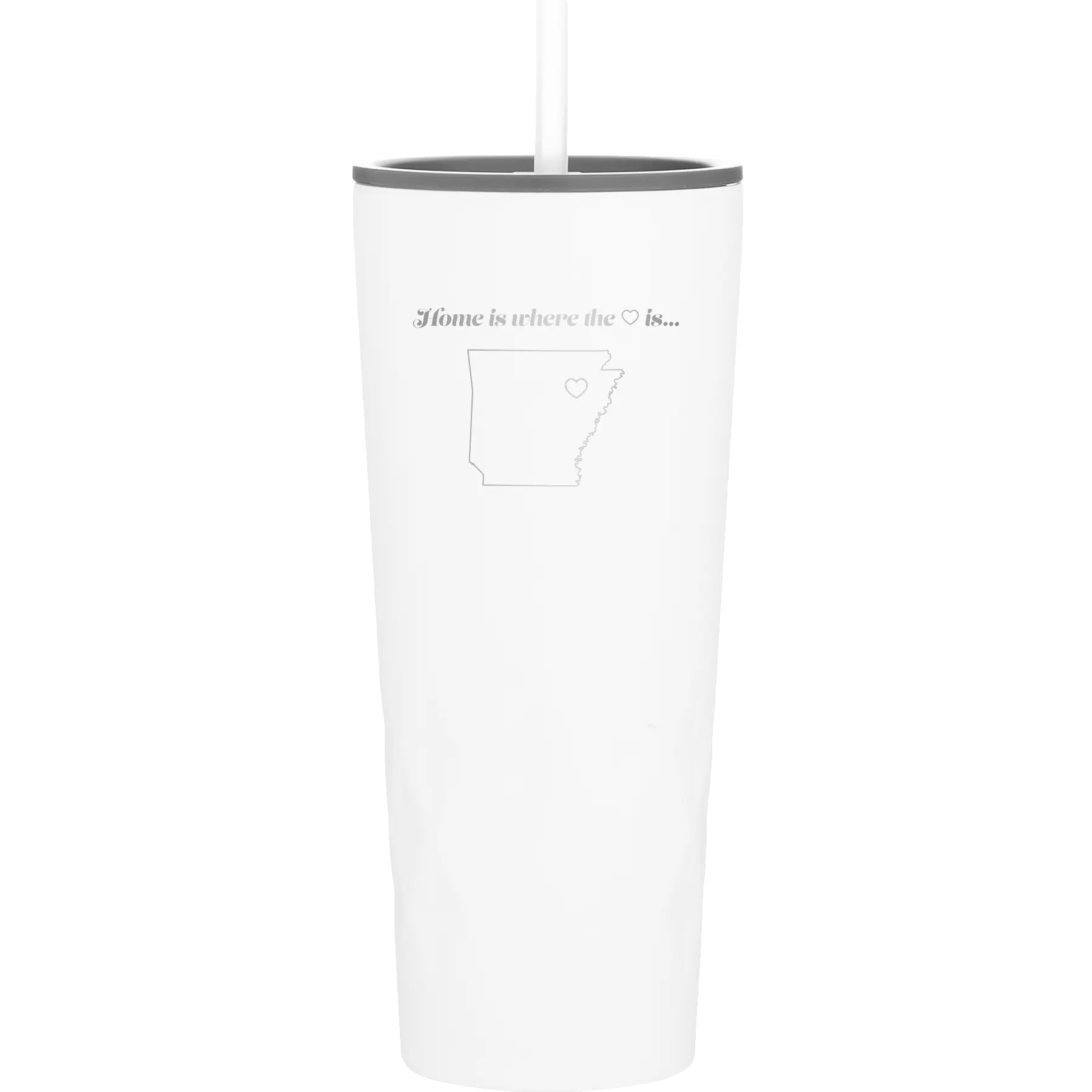 Laser etched white 20 oz vacuum insulated tumbler with 'Arkansas Heart' design