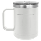 Laser etched white 15 oz vacuum insulated coffee mug with 'Arizona Heart' design