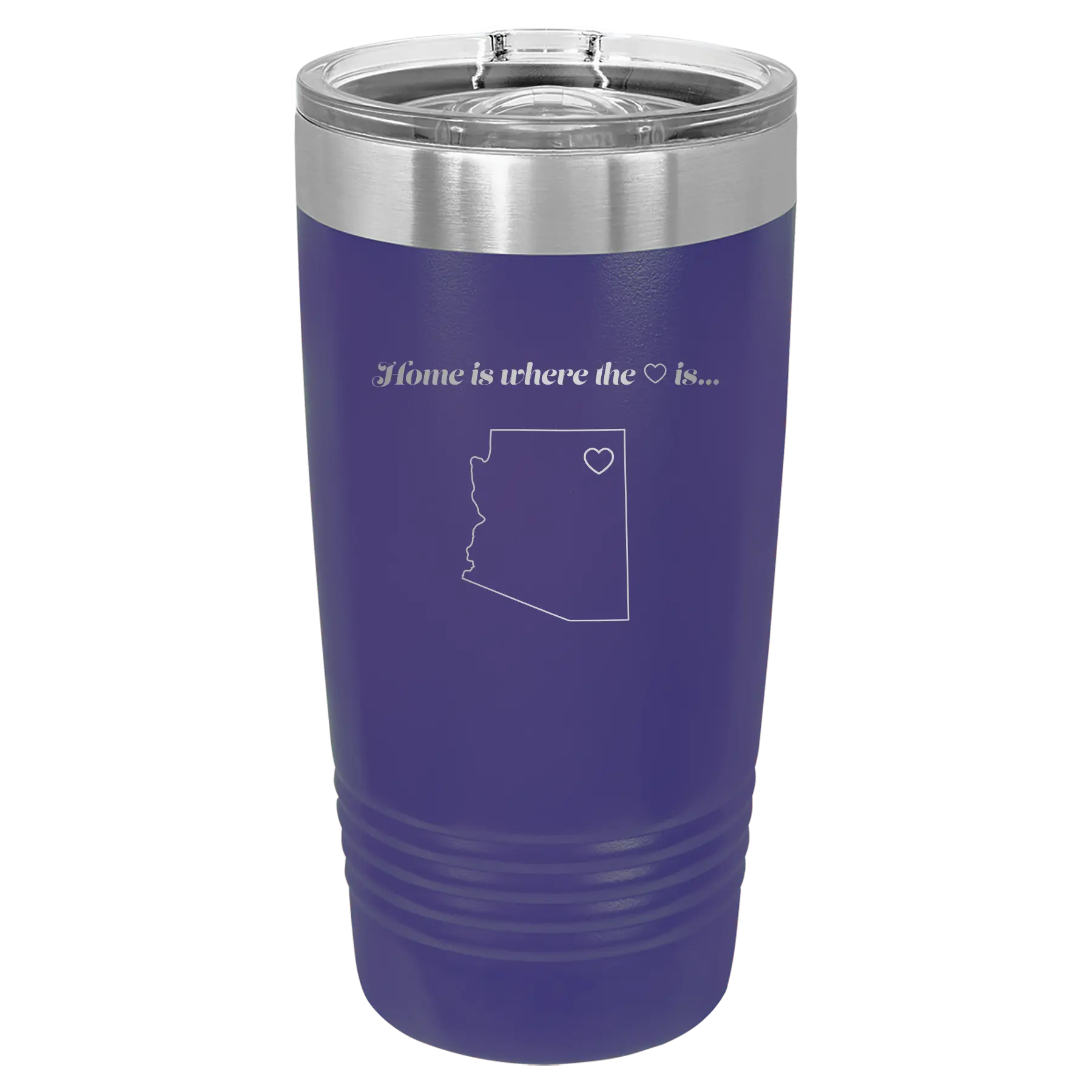 Laser etched purple 20 oz vacuum insulated tumbler with 'Arizona Heart' design
