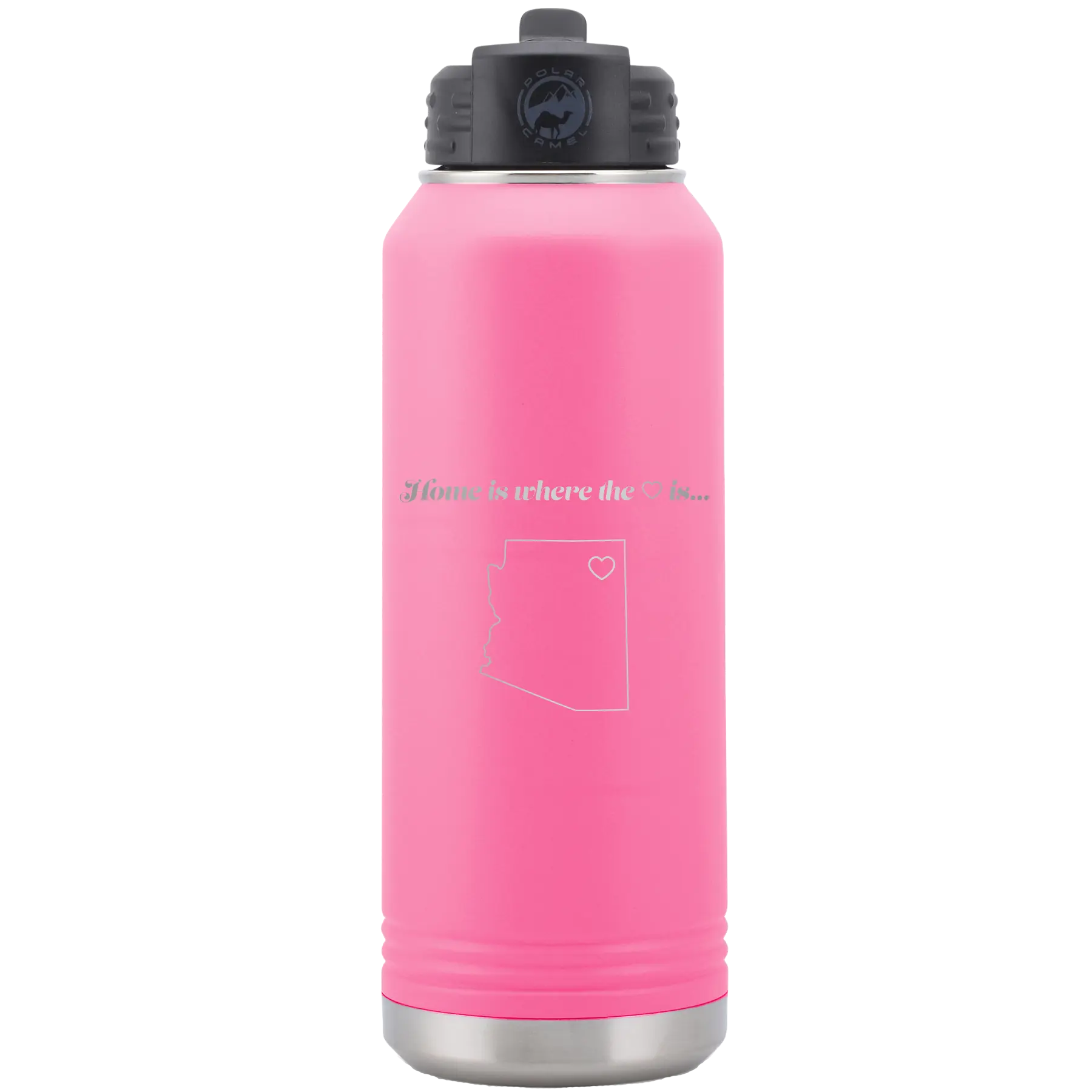 Laser etched pink 32 oz vacuum insulated water bottle with 'Arizona Heart' design