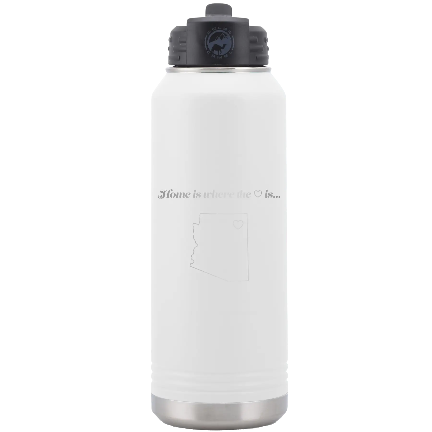Laser etched white 32 oz vacuum insulated water bottle with 'Arizona Heart' design