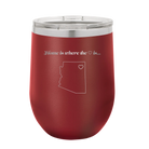 Laser etched maroon 12 oz vacuum insulated wine cup with 'Arizona Heart' design