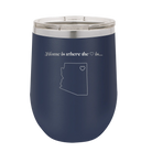 Laser etched navy 12 oz vacuum insulated wine cup with 'Arizona Heart' design