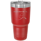 Laser etched red 30 oz vacuum insulated tumbler with 'Alaska Heart' design