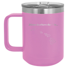 Laser etched light purple 15 oz vacuum insulated coffee mug with 'Hawaii Heart' design