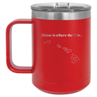 Laser etched red 15 oz vacuum insulated coffee mug with 'Hawaii Heart' design