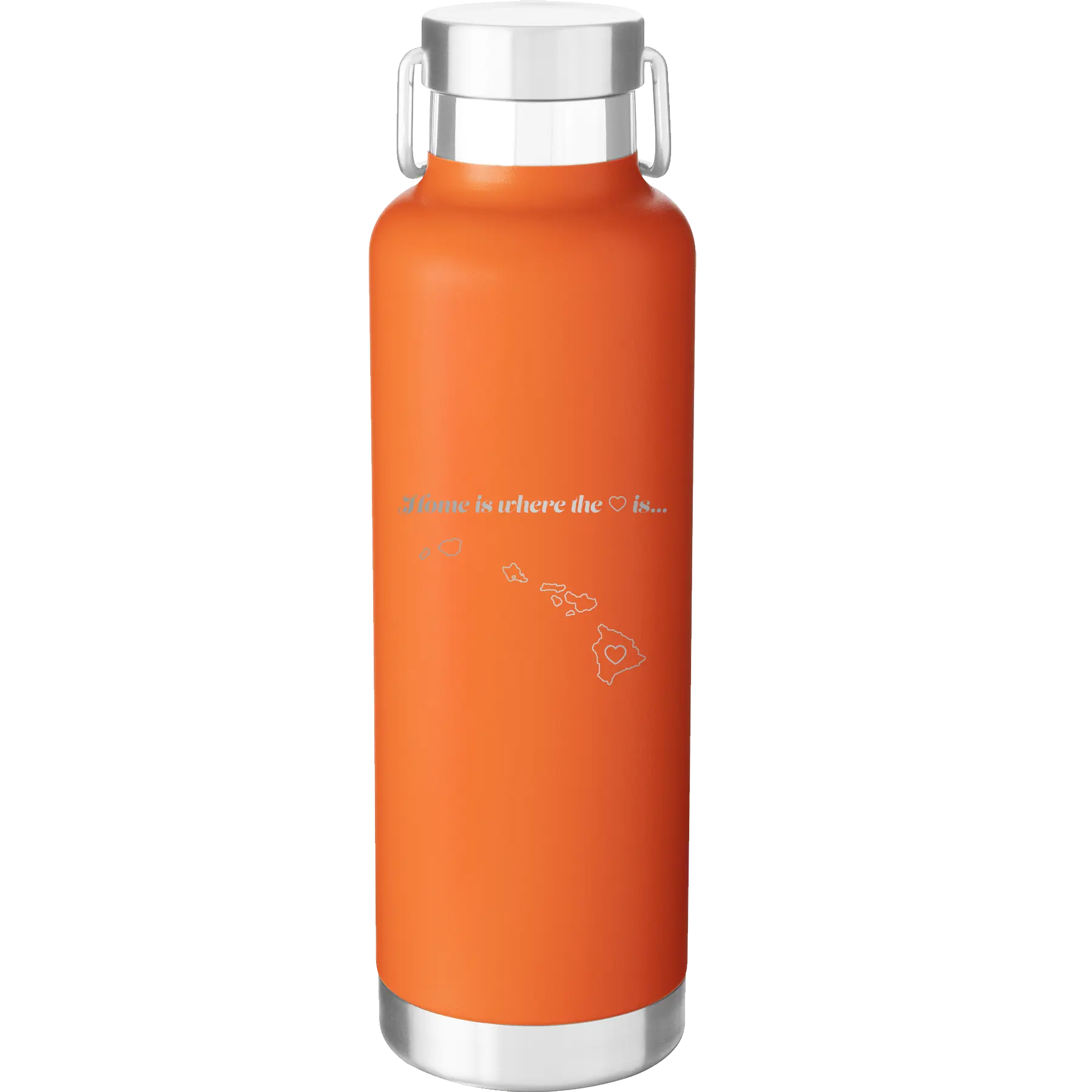 Laser etched orange 24 oz vacuum insulated water bottle with 'Hawaii Heart' design