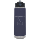 Laser etched navy 20 oz vacuum insulated water bottle with 'Idaho Heart' design