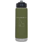 Laser etched olive green 20 oz vacuum insulated water bottle with 'Idaho Heart' design