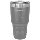 Laser etched dark gray 30 oz vacuum insulated tumbler with 'Idaho Heart' design