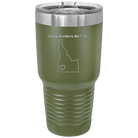 Laser etched olive green 30 oz vacuum insulated tumbler with 'Idaho Heart' design