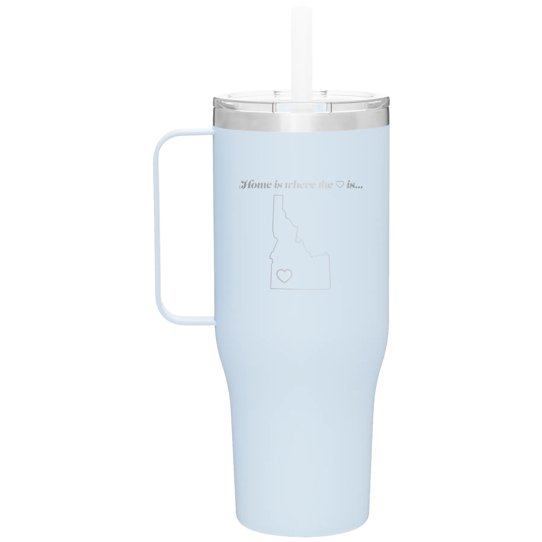 Laser etched landfall 40 oz vacuum insulated tumbler mug with 'Idaho Heart' design