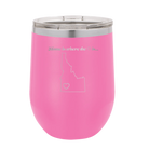 Laser etched pink 12 oz vacuum insulated wine cup with 'Idaho Heart' design