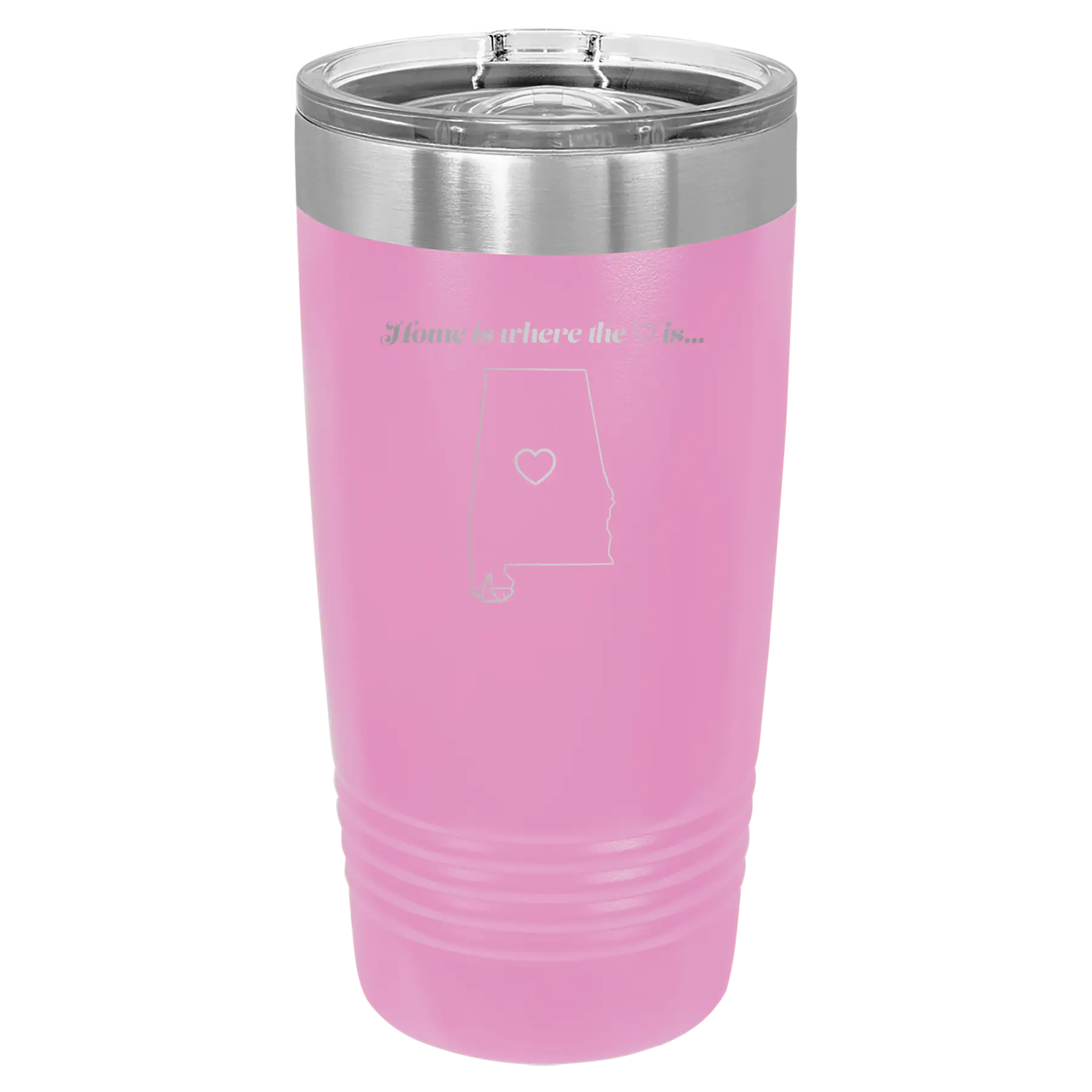 Laser etched light purple 20 oz vacuum insulated tumbler with 'Alabama Heart' design