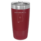 Laser etched maroon 20 oz vacuum insulated tumbler with 'Alabama Heart' design