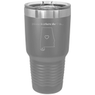 Laser etched dark gray 30 oz vacuum insulated tumbler with 'Alabama Heart' design