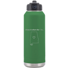 Laser etched green 32 oz vacuum insulated water bottle with 'Alabama Heart' design