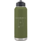Laser etched olive green 32 oz vacuum insulated water bottle with 'Alabama Heart' design