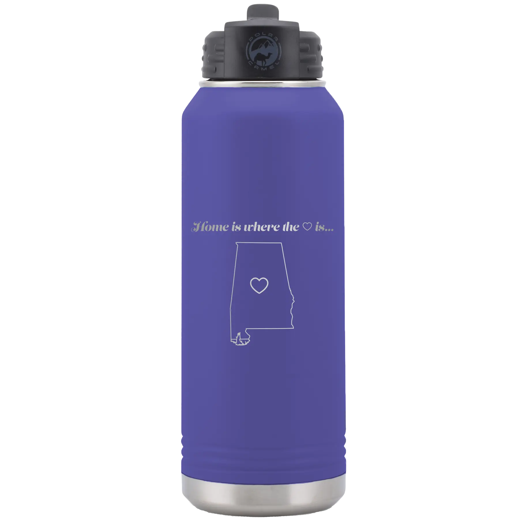 Laser etched purple 32 oz vacuum insulated water bottle with 'Alabama Heart' design