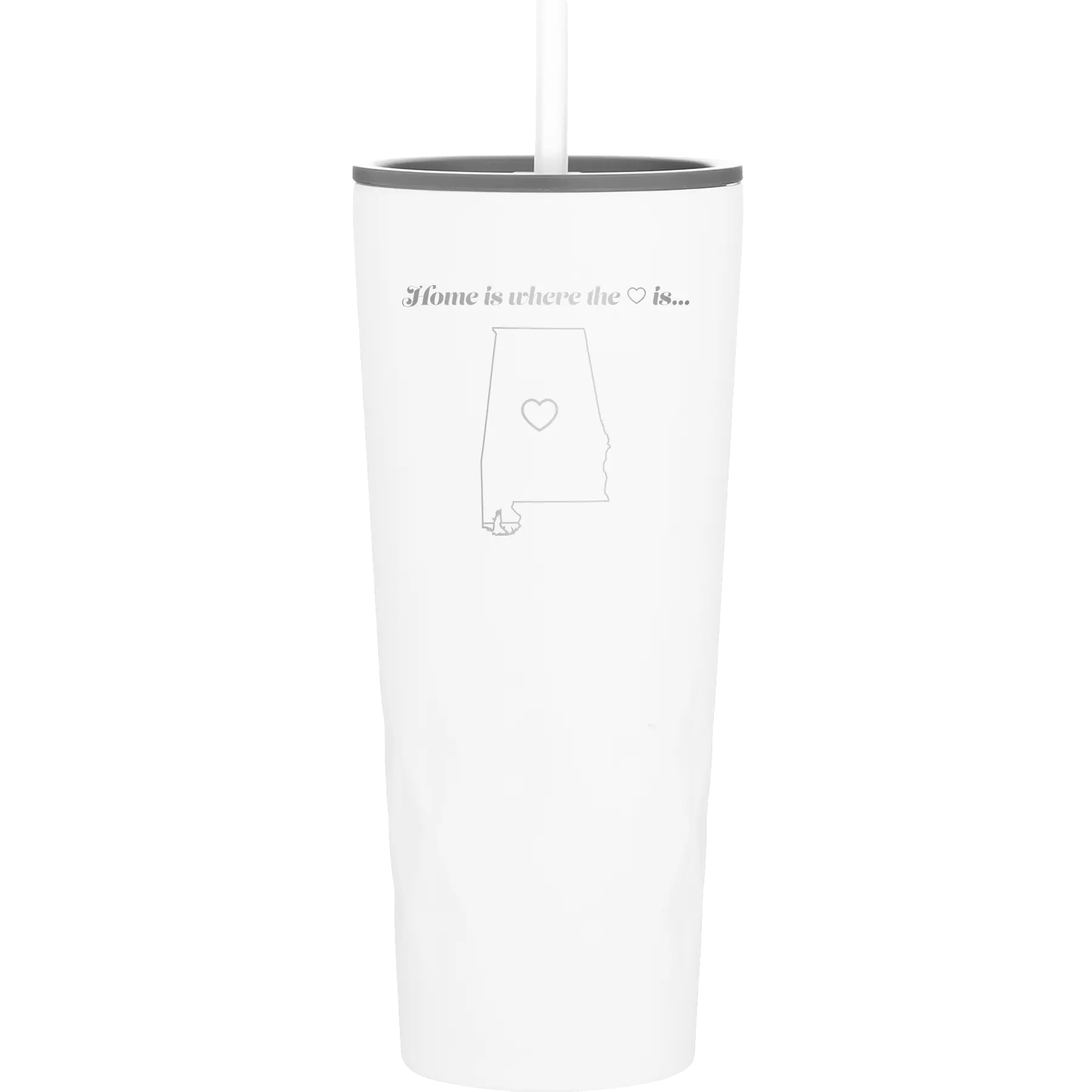Laser etched white 20 oz vacuum insulated tumbler with 'Alabama Heart' design