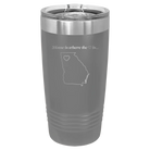 Laser etched dark gray 20 oz vacuum insulated tumbler with 'Georgia Heart' design