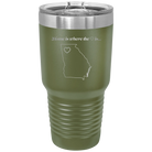Laser etched olive green 30 oz vacuum insulated tumbler with 'Georgia Heart' design