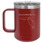 Laser etched maroon 15 oz vacuum insulated coffee mug with 'Florida Heart' design