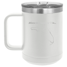 Laser etched white 15 oz vacuum insulated coffee mug with 'Florida Heart' design