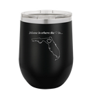 Laser etched black 12 oz vacuum insulated wine cup with 'Florida Heart' design