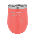 Laser etched coral 12 oz vacuum insulated wine cup with 'Florida Heart' design