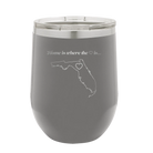 Laser etched dark gray 12 oz vacuum insulated wine cup with 'Florida Heart' design