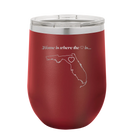 Laser etched maroon 12 oz vacuum insulated wine cup with 'Florida Heart' design