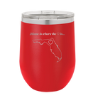 Laser etched red 12 oz vacuum insulated wine cup with 'Florida Heart' design
