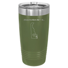 Laser etched olive green 20 oz vacuum insulated tumbler with 'Delaware Heart' design