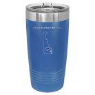 Laser etched royal blue 20 oz vacuum insulated tumbler with 'Delaware Heart' design