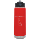 Laser etched red 20 oz vacuum insulated water bottle with 'Delaware Heart' design