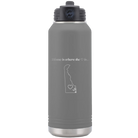Laser etched dark gray 32 oz vacuum insulated water bottle with 'Delaware Heart' design