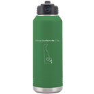 Laser etched green 32 oz vacuum insulated water bottle with 'Delaware Heart' design