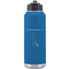 Laser etched royal blue 32 oz vacuum insulated water bottle with 'Delaware Heart' design