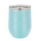 Laser etched light blue 12 oz vacuum insulated wine cup with 'Delaware Heart' design
