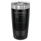 Laser etched black 20 oz vacuum insulated tumbler with 'Wyoming Heart' design