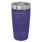 Laser etched purple 20 oz vacuum insulated tumbler with 'Wyoming Heart' design