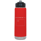 Laser etched red 20 oz vacuum insulated water bottle with 'Wyoming Heart' design