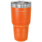 Laser etched orange 30 oz vacuum insulated tumbler with 'Wyoming Heart' design