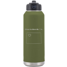 Laser etched olive green 32 oz vacuum insulated water bottle with 'Wyoming Heart' design