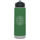 Personalized green 20 oz vacuum insulated water bottle with 'Floral Bouquet with text' design