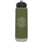 Personalized olive green 20 oz vacuum insulated water bottle with 'Floral Bouquet with text' design