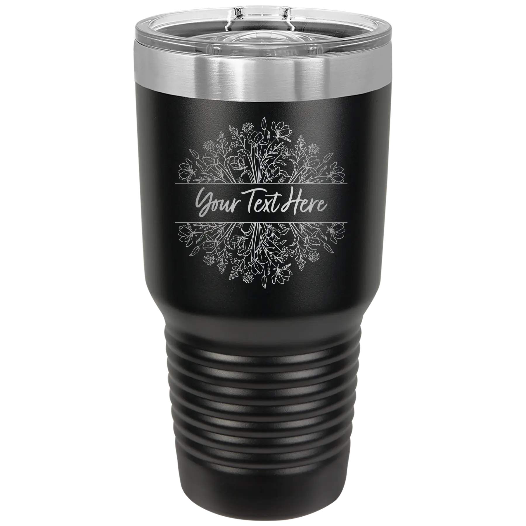 Personalized black 30 oz vacuum insulated tumbler with 'Floral Bouquet with text' design