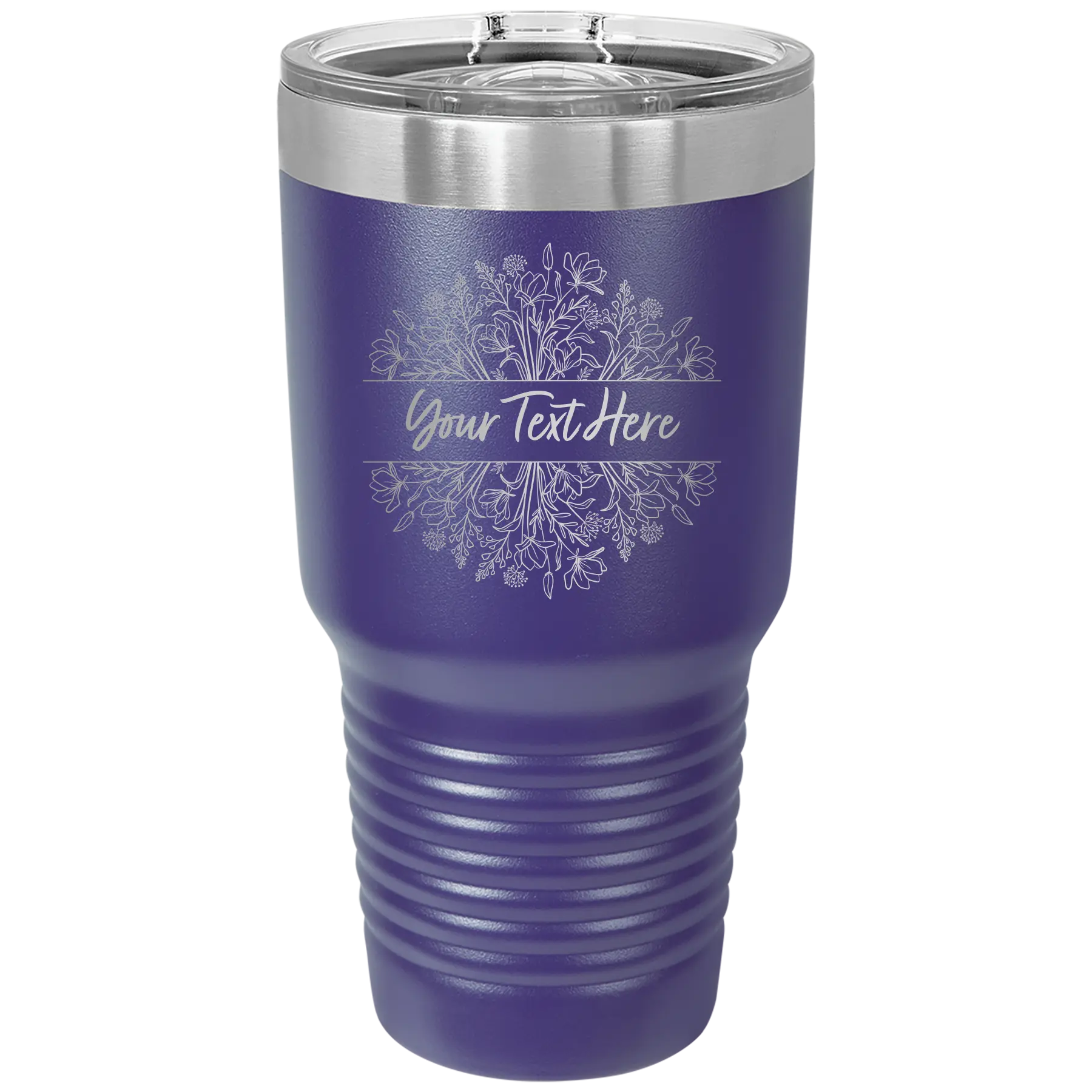 Personalized purple 30 oz vacuum insulated tumbler with 'Floral Bouquet with text' design